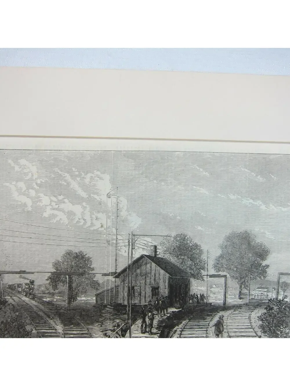 Antique 1871 Wood Engraved Print Revere Massachusetts Railroad Train Wreck Scene